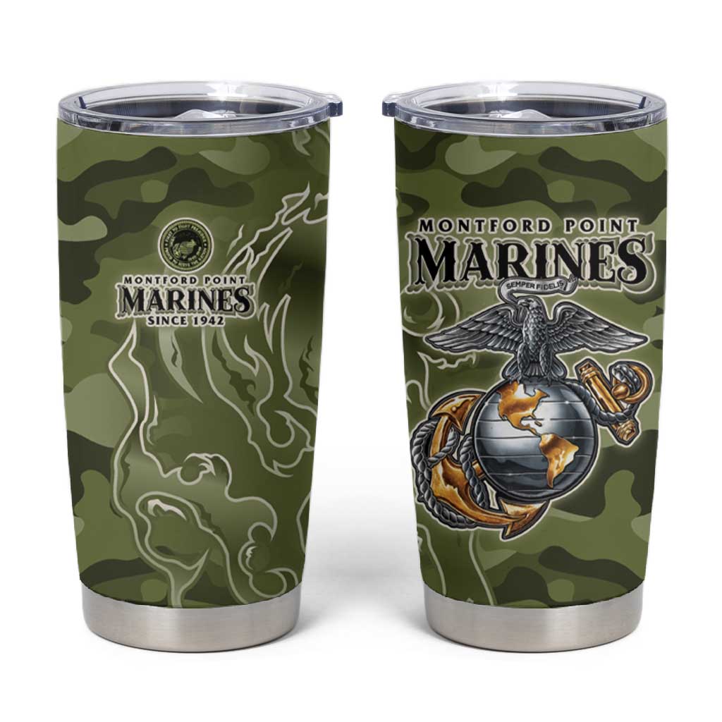 Montford Point Marines Tumbler Cup Flame Fire Military Green Camo