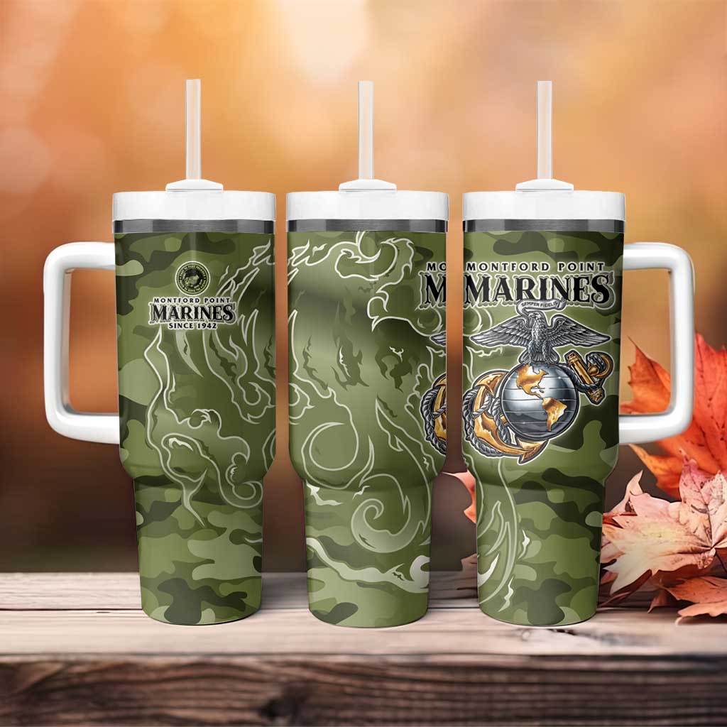 Montford Point Marines Tumbler With Handle Flame Fire Military Green Camo