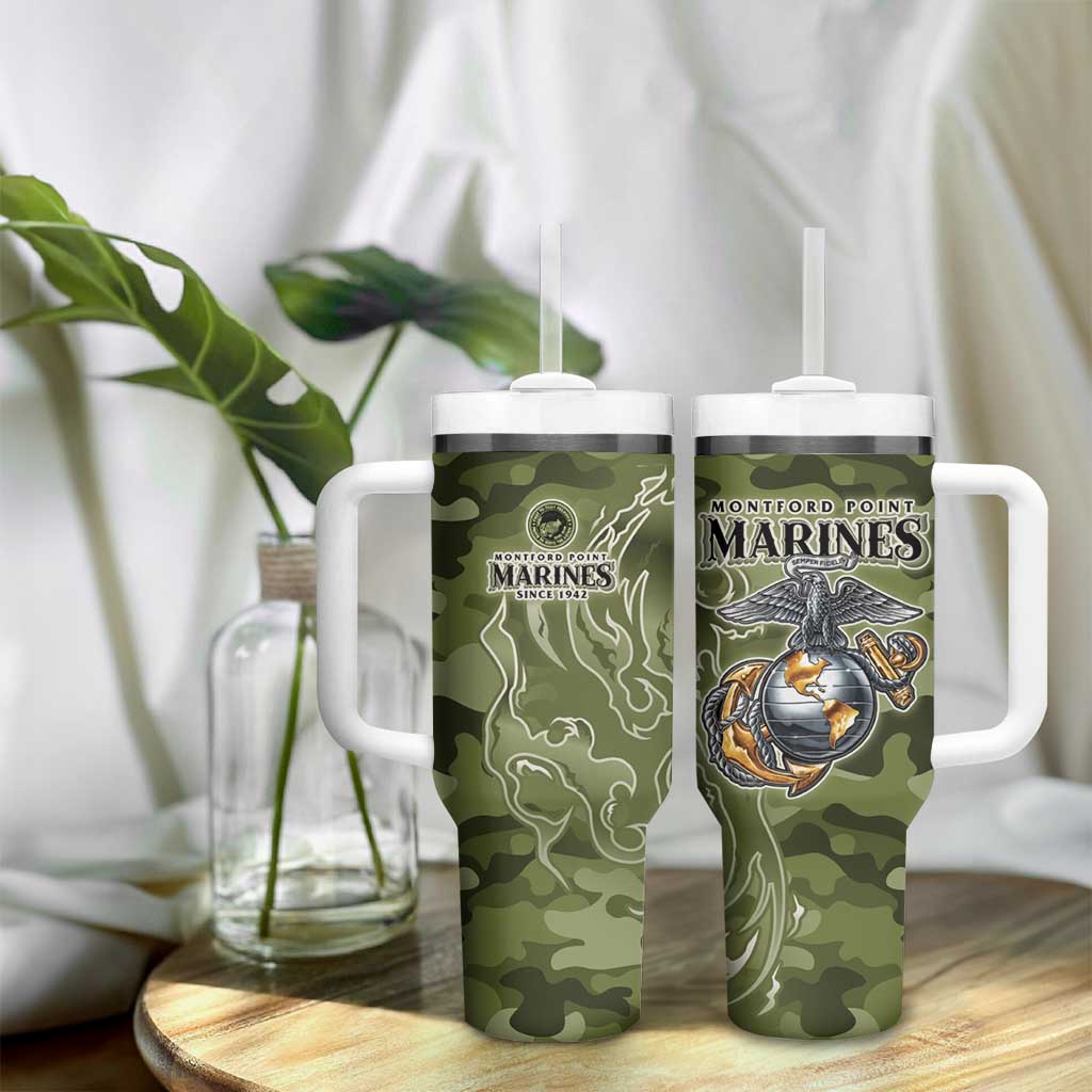 Montford Point Marines Tumbler With Handle Flame Fire Military Green Camo