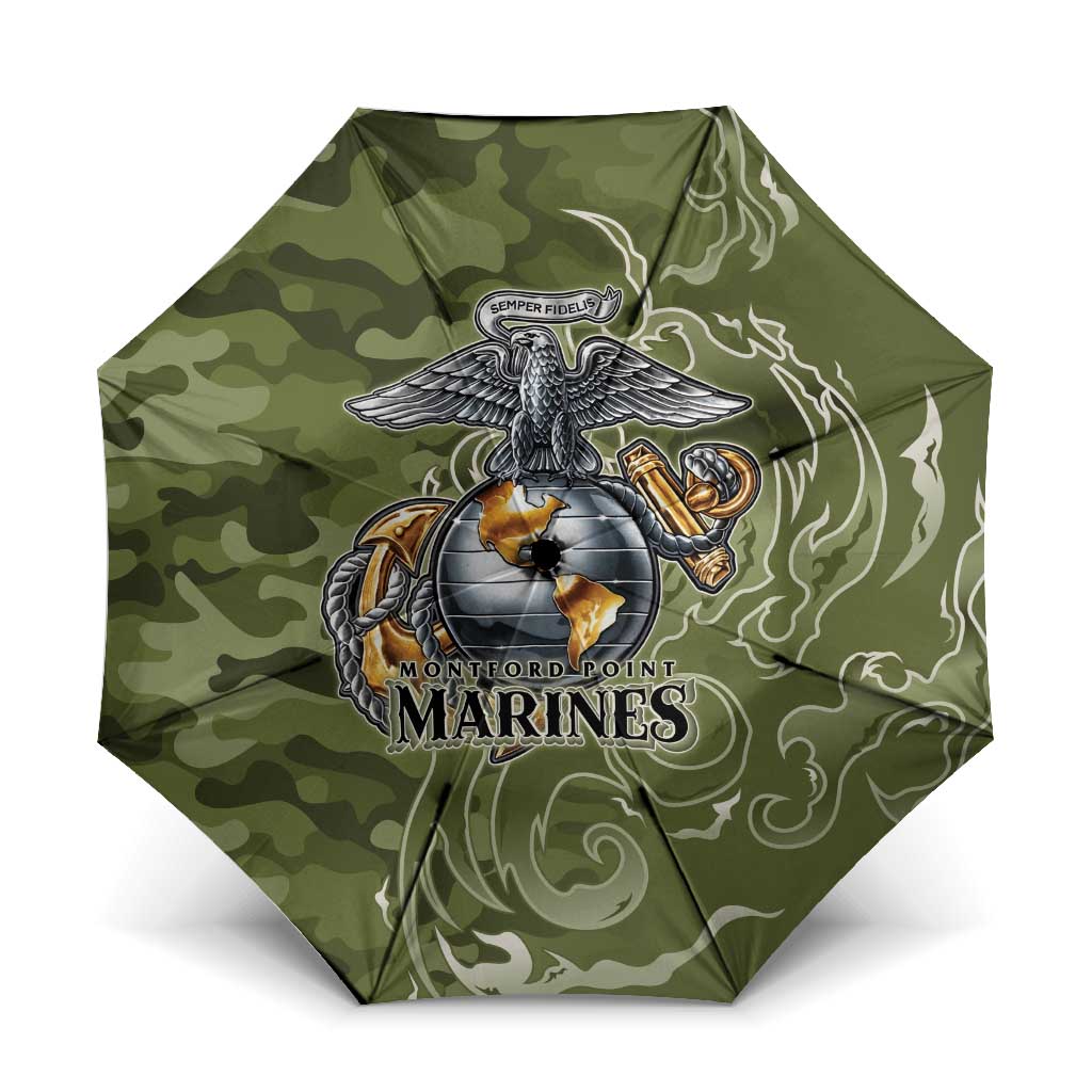 Montford Point Marines Umbrella Flame Fire Military Green Camo