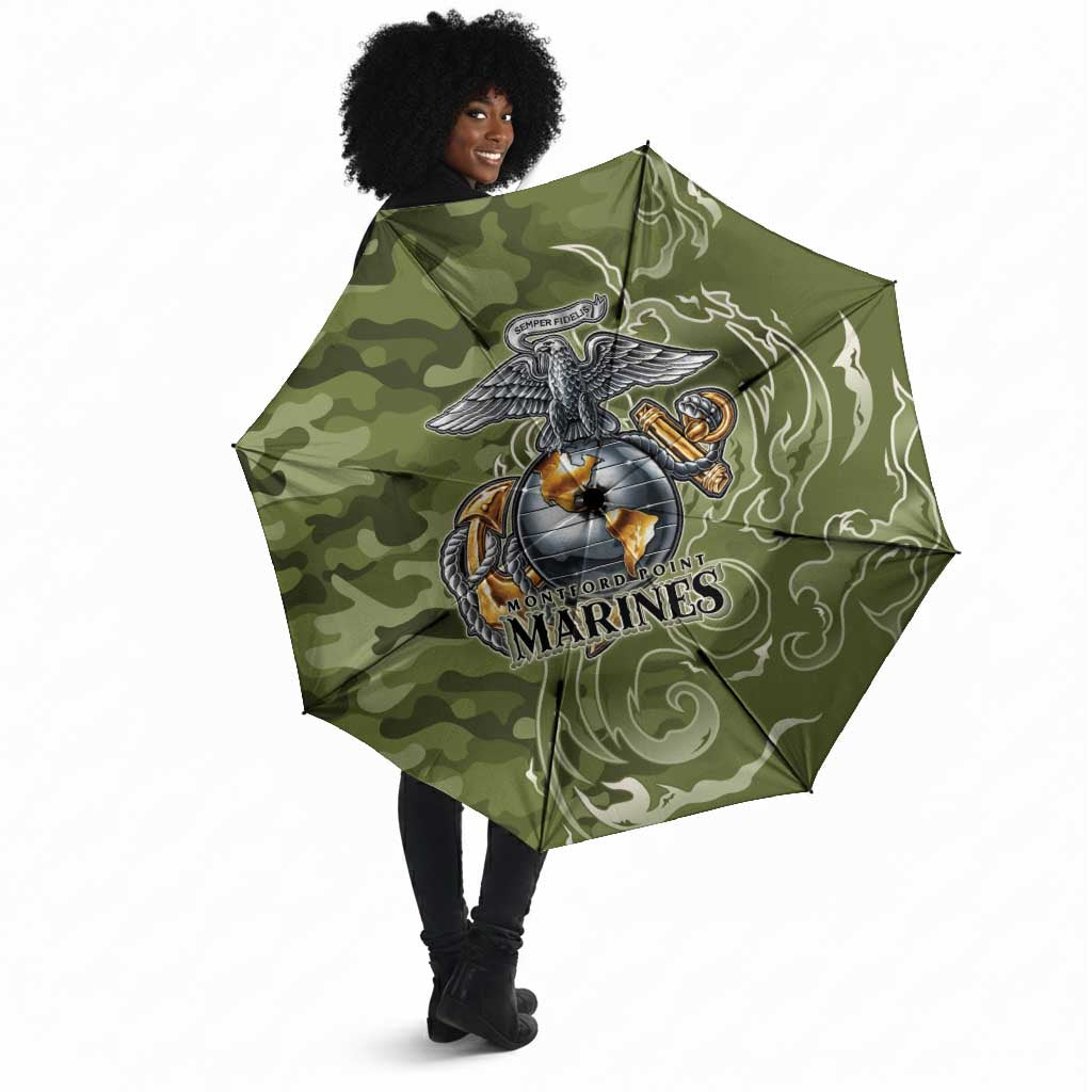 Montford Point Marines Umbrella Flame Fire Military Green Camo