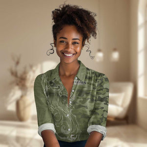 Montford Point Marines Women Casual Shirt Flame Fire Military Green Camo