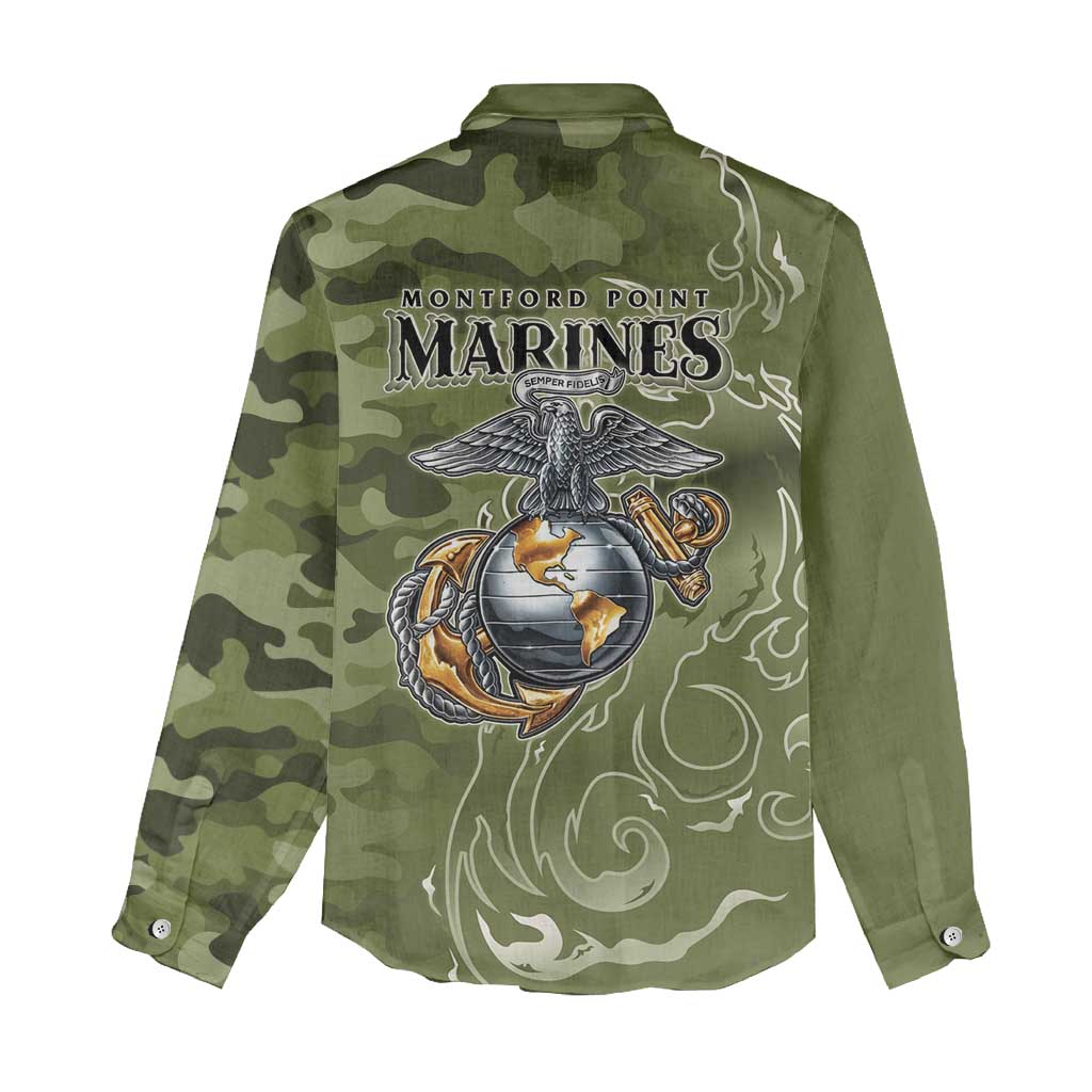 Montford Point Marines Women Casual Shirt Flame Fire Military Green Camo