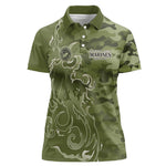 Montford Point Marines Women Polo Shirt Flame Fire Military Green Camo