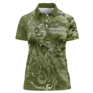Montford Point Marines Women Polo Shirt Flame Fire Military Green Camo