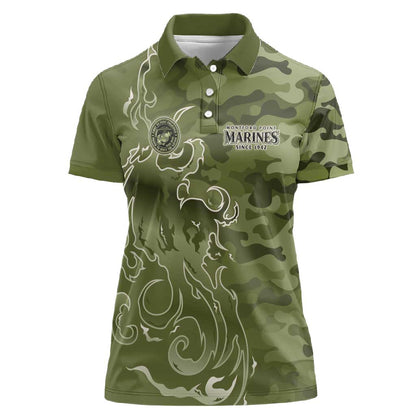 Montford Point Marines Women Polo Shirt Flame Fire Military Green Camo