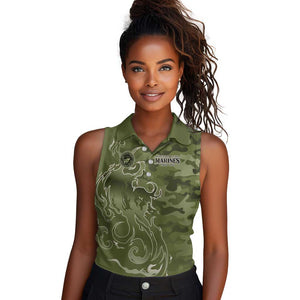 Montford Point Marines Women Sleeveless Polo Shirt Flame Fire Military Green Camo