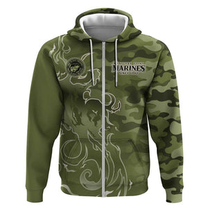 Montford Point Marines Zip Hoodie Flame Fire Military Green Camo