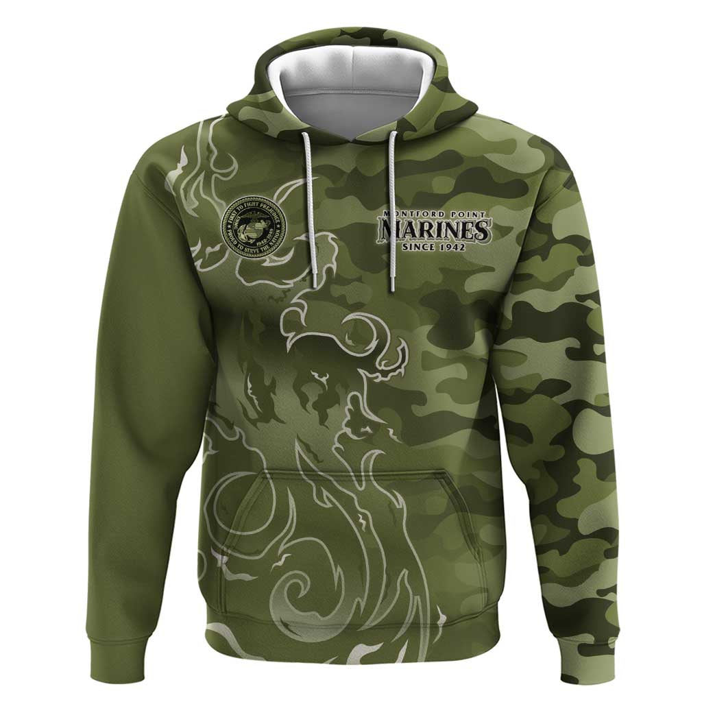 Montford Point Marines Zip Hoodie Flame Fire Military Green Camo