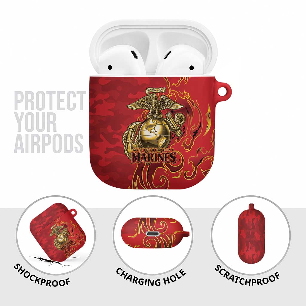 Montford Point Marines AirPods Case Flame Fire Military Red Camo