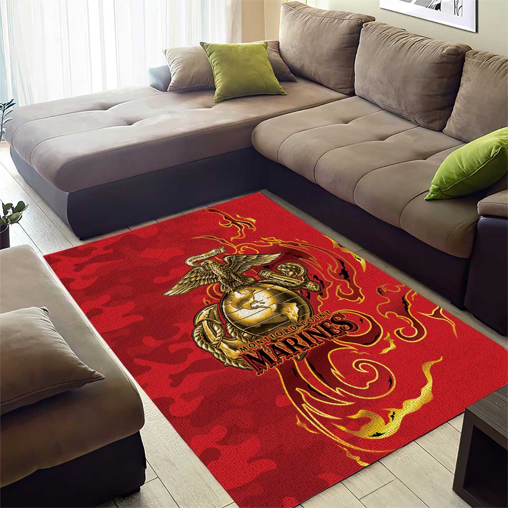 Montford Point Marines Area Rug Flame Fire Military Red Camo
