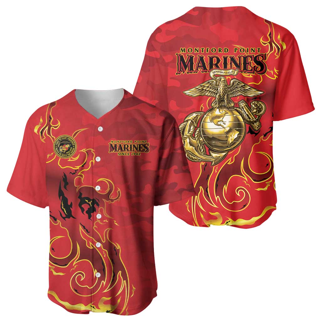 Montford Point Marines Baseball Jersey Flame Fire Military Red Camo