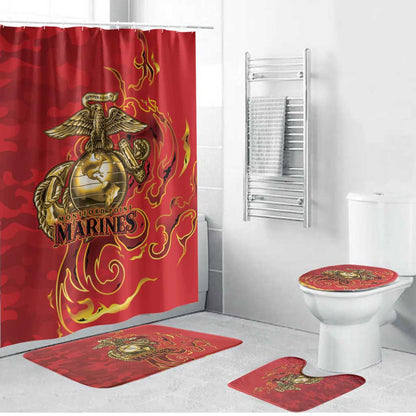 Montford Point Marines Bathroom Set Flame Fire Military Red Camo