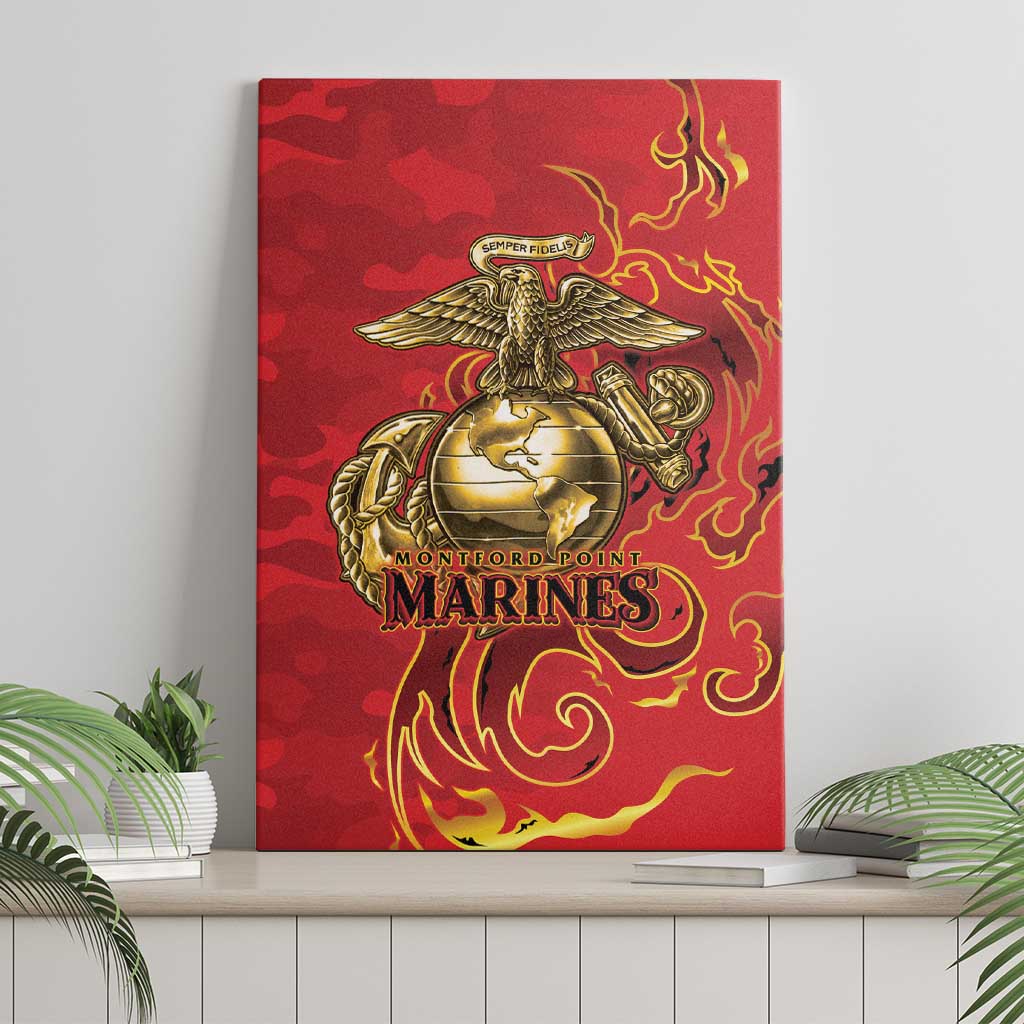 Montford Point Marines Canvas Wall Art Flame Fire Military Red Camo