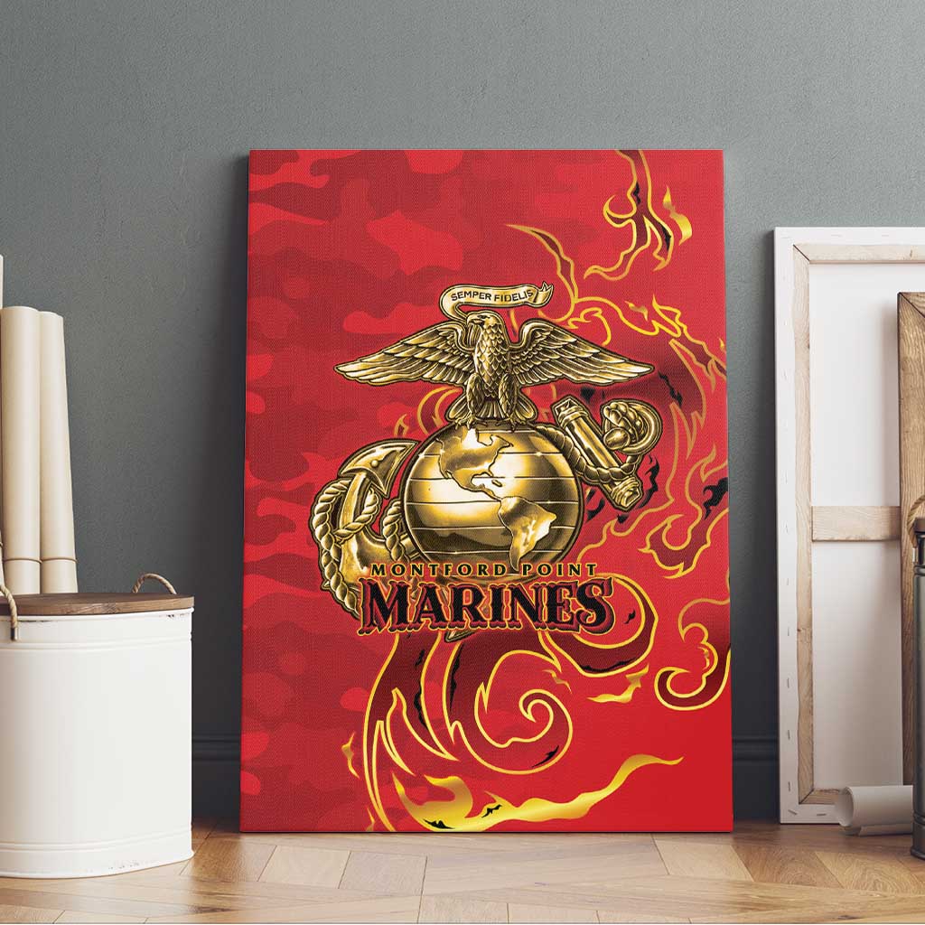 Montford Point Marines Canvas Wall Art Flame Fire Military Red Camo