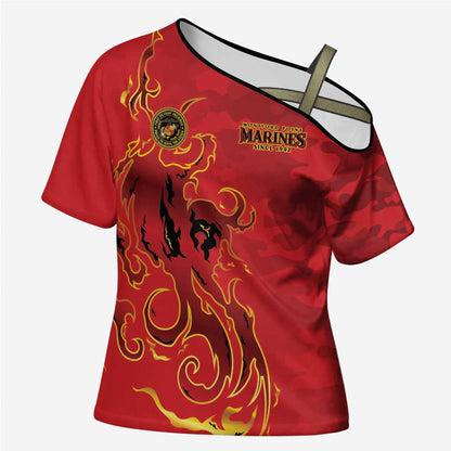 Montford Point Marines Cross Shoulder Shirt Flame Fire Military Red Camo