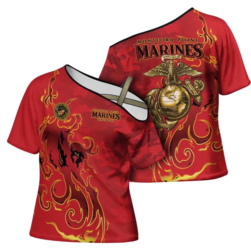 Montford Point Marines Cross Shoulder Shirt Flame Fire Military Red Camo