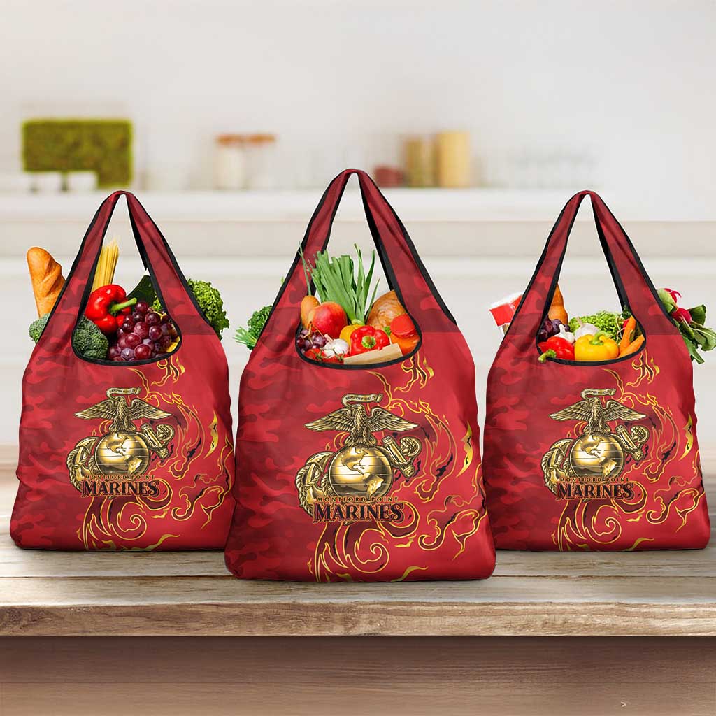 Montford Point Marines Grocery Bag Flame Fire Military Red Camo