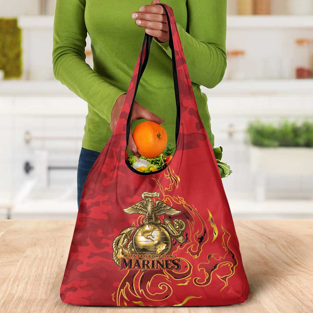 Montford Point Marines Grocery Bag Flame Fire Military Red Camo