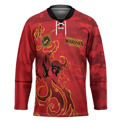 Montford Point Marines Hockey Jersey Flame Fire Military Red Camo