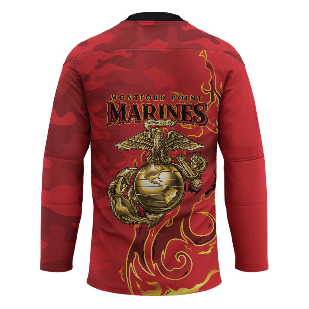 Montford Point Marines Hockey Jersey Flame Fire Military Red Camo
