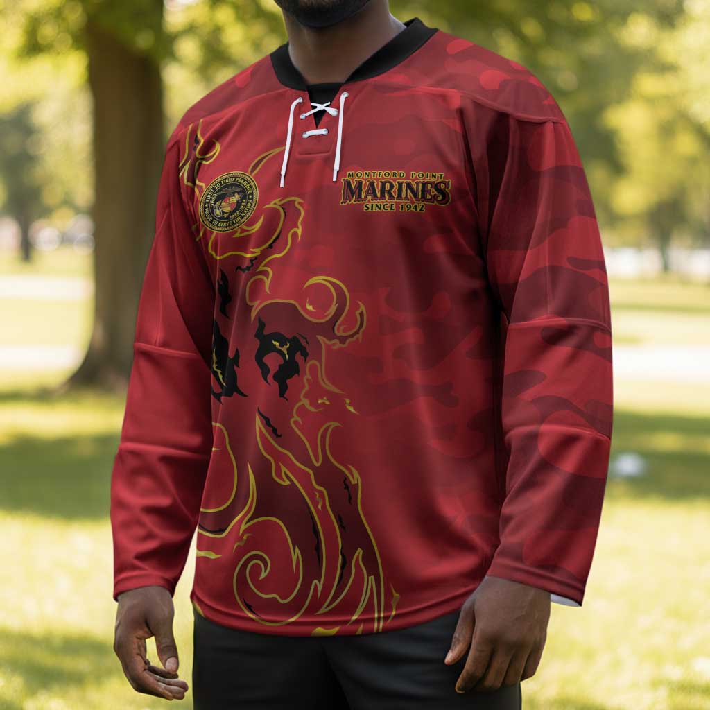 Montford Point Marines Hockey Jersey Flame Fire Military Red Camo