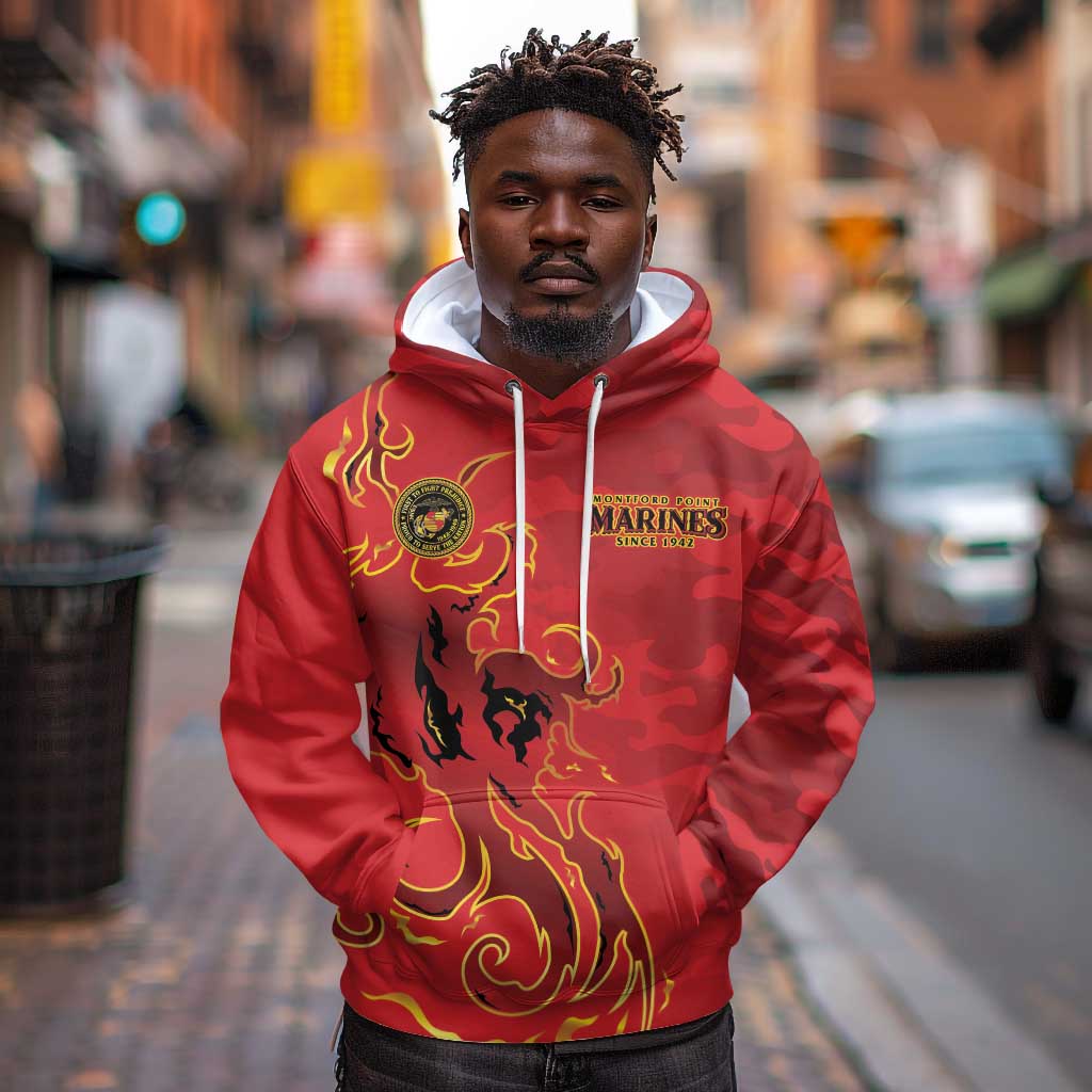 Montford Point Marines Hoodie Flame Fire Military Red Camo