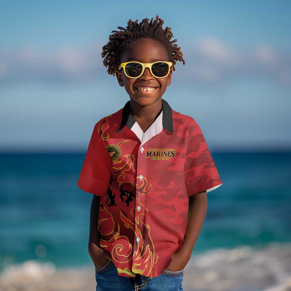 Montford Point Marines Kid Hawaiian Shirt Flame Fire Military Red Camo