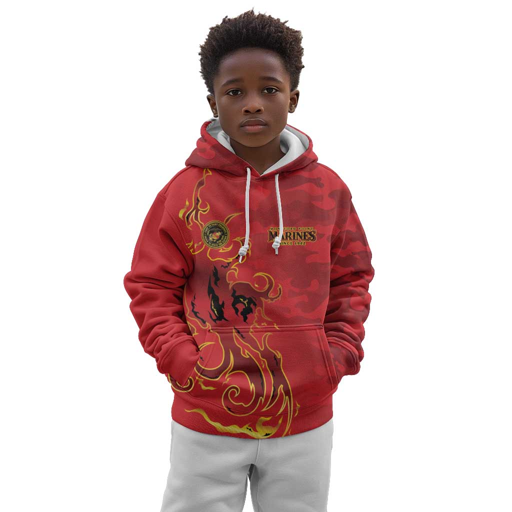 Montford Point Marines Kid Hoodie Flame Fire Military Red Camo