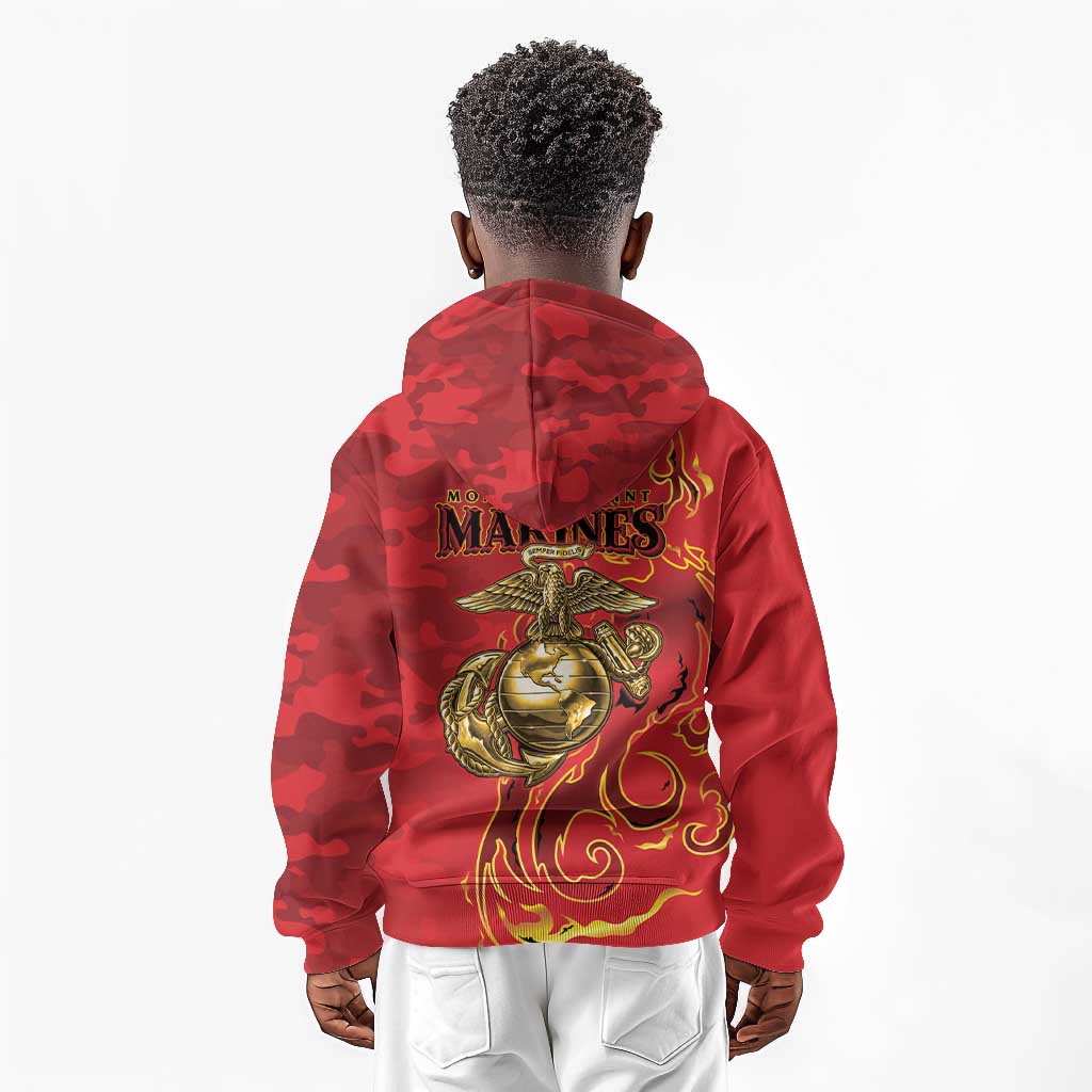Montford Point Marines Kid Hoodie Flame Fire Military Red Camo