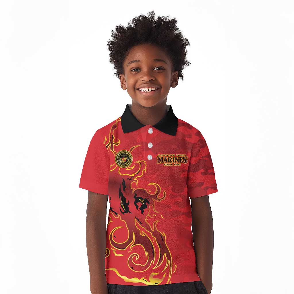 Montford Point Marines Kid Polo Shirt Flame Fire Military Red Camo