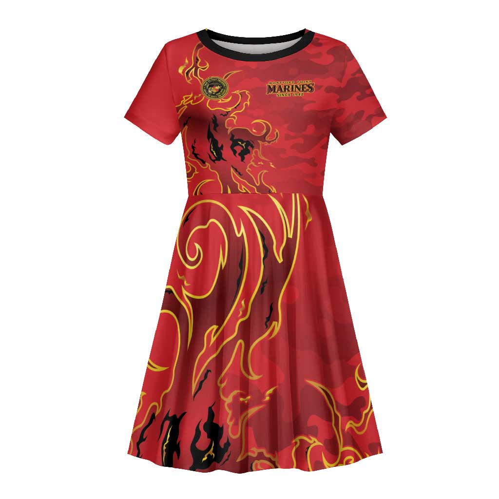 Montford Point Marines Kid Short Sleeve Dress Flame Fire Military Red Camo