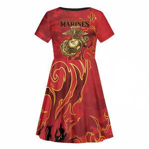 Montford Point Marines Kid Short Sleeve Dress Flame Fire Military Red Camo