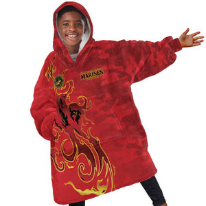 Montford Point Marines Kid Wearable Blanket Hoodie Flame Fire Military Red Camo