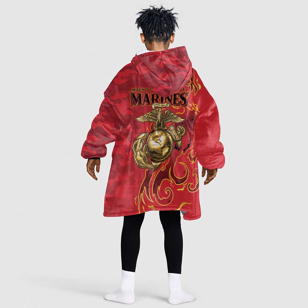 Montford Point Marines Kid Wearable Blanket Hoodie Flame Fire Military Red Camo