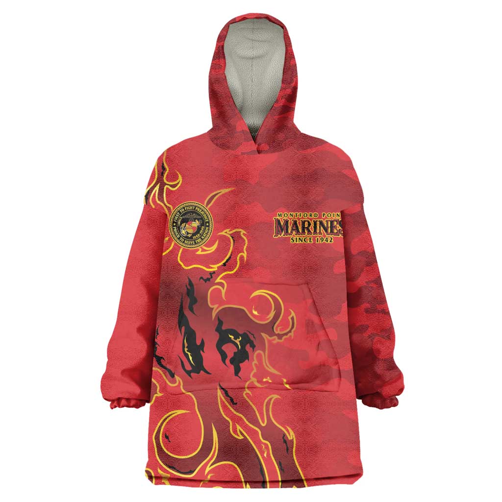Montford Point Marines Kid Wearable Blanket Hoodie Flame Fire Military Red Camo