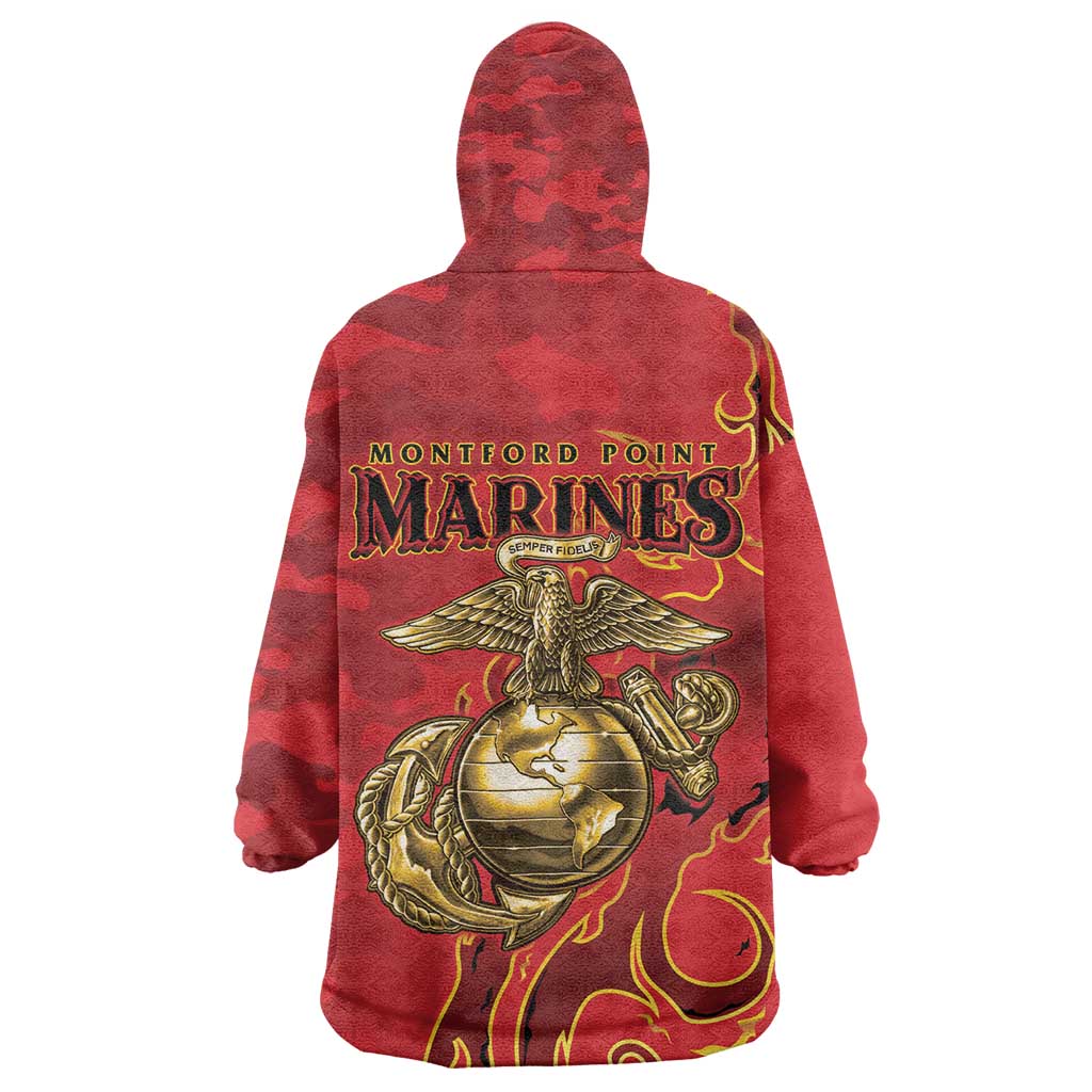 Montford Point Marines Kid Wearable Blanket Hoodie Flame Fire Military Red Camo