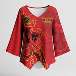 Montford Point Marines Kimono Sleeve Blouse Flame Fire Military Red Camo