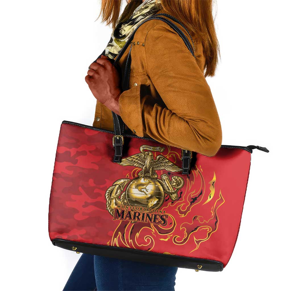 Montford Point Marines Leather Tote Bag Flame Fire Military Red Camo