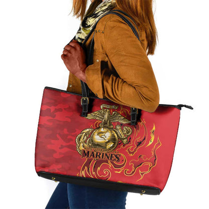 Montford Point Marines Leather Tote Bag Flame Fire Military Red Camo