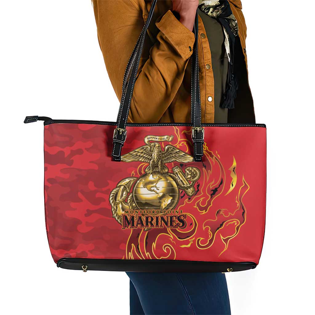 Montford Point Marines Leather Tote Bag Flame Fire Military Red Camo