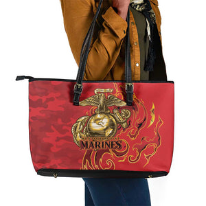 Montford Point Marines Leather Tote Bag Flame Fire Military Red Camo