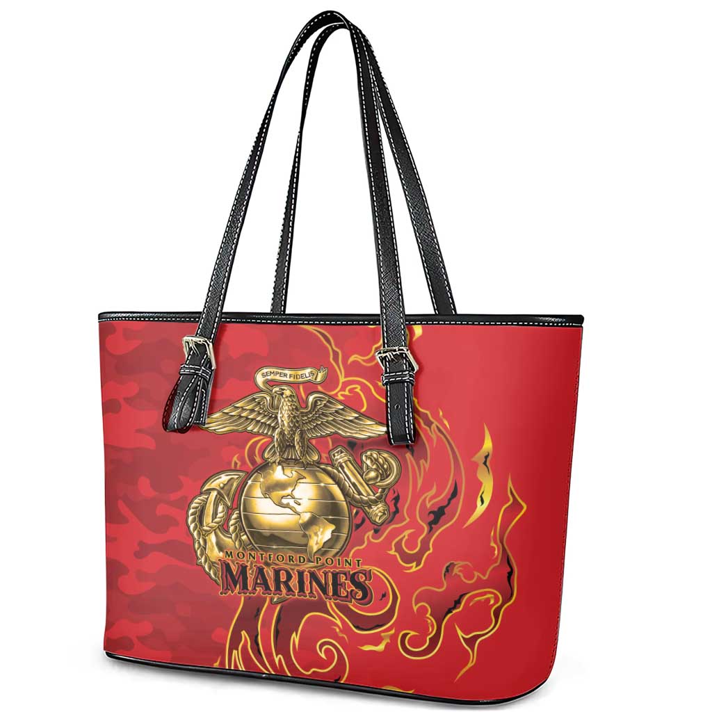 Montford Point Marines Leather Tote Bag Flame Fire Military Red Camo
