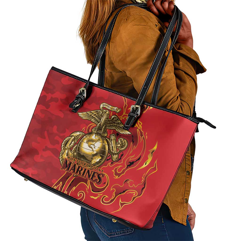 Montford Point Marines Leather Tote Bag Flame Fire Military Red Camo