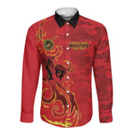 Montford Point Marines Long Sleeve Button Shirt Flame Fire Military Red Camo