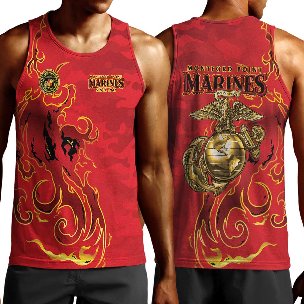 Montford Point Marines Men Tank Top Flame Fire Military Red Camo