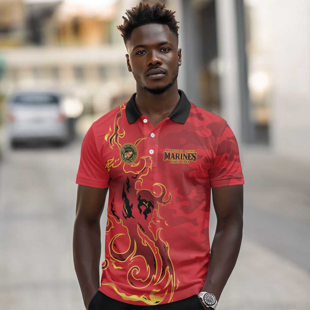 Montford Point Marines Polo Shirt Flame Fire Military Red Camo