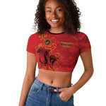 Montford Point Marines Raglan Cropped T shirt Flame Fire Military Red Camo