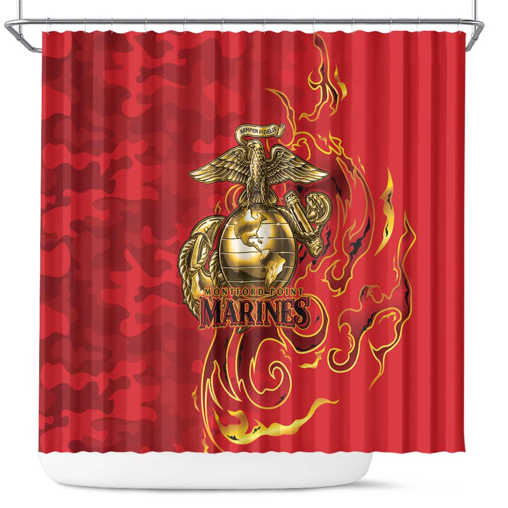 Montford Point Marines Shower Curtain Flame Fire Military Red Camo