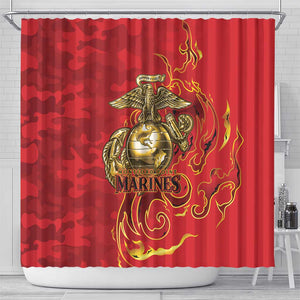 Montford Point Marines Shower Curtain Flame Fire Military Red Camo